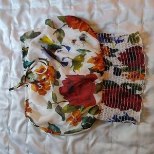 Flower print strapless top